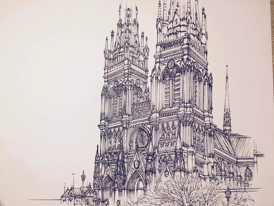 針管筆手繪建筑 石城小杰的原創繪畫世界